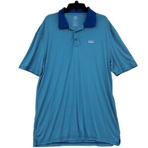AFTCO Polo Shirt Mens Size XXL Blue Navy Stripe Short Sleeve Stretch Knit